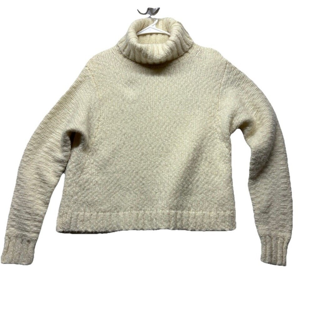 J.Crew Swingy Alpaca-blend Turtleneck Sweater Chunky Knit Cream Size S Merino